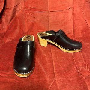 Troentorp Black Leather Swedish Clogs Shoes 40 9.5